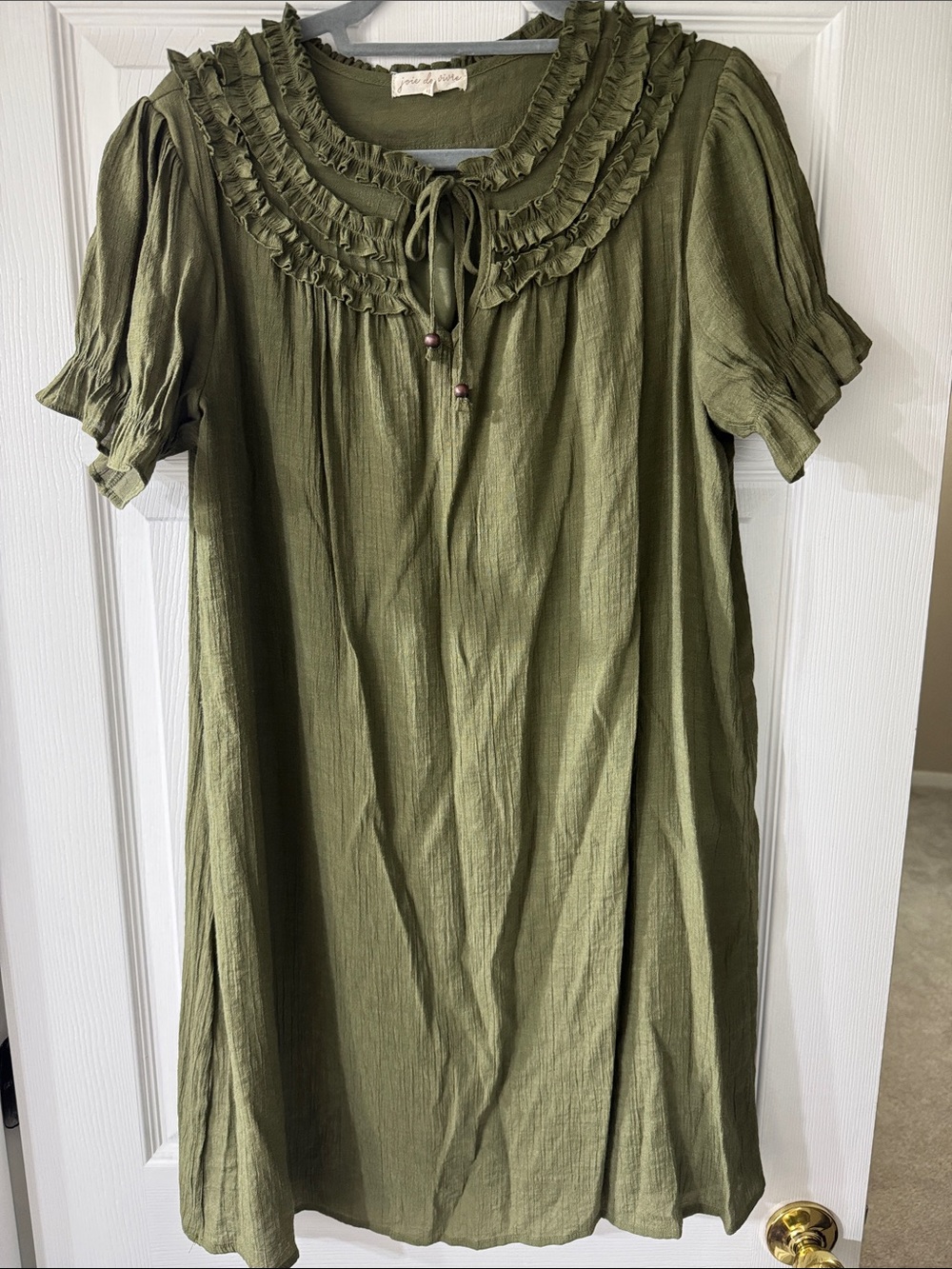 Ruffled Collar Asymmetrical Dress in Olive Green